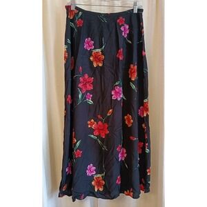 Vtg Norton McNaughton Women's Black/Floral 100% Rayon Skirt Size 10